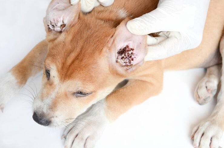 Close-up showing signs of fleas and worms in pets during vet check-up